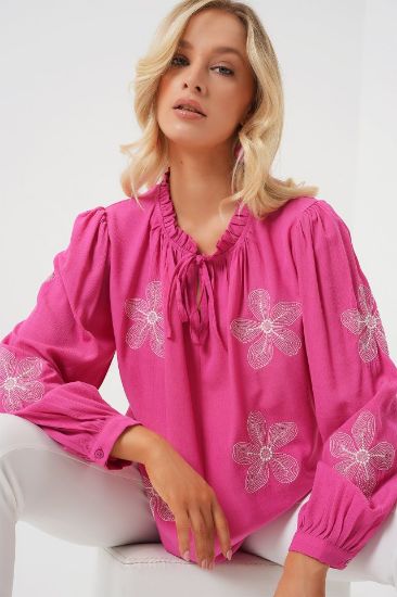 Uzun Kol Nakışlı Örme Bluz 951 - Pembe resmi